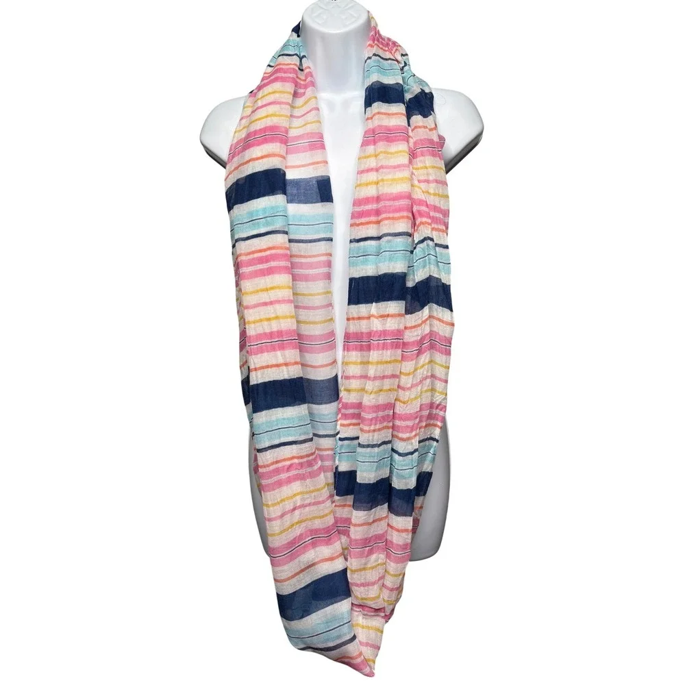 Womens Multicolor Striped Gauze Infinity Scarf OS Coastal Lightweight Boho-Chic